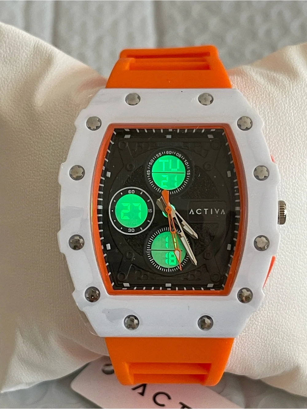 Activa X Invicta Digital Essentials Men's Watch - 42.8mm, Orange & white, new